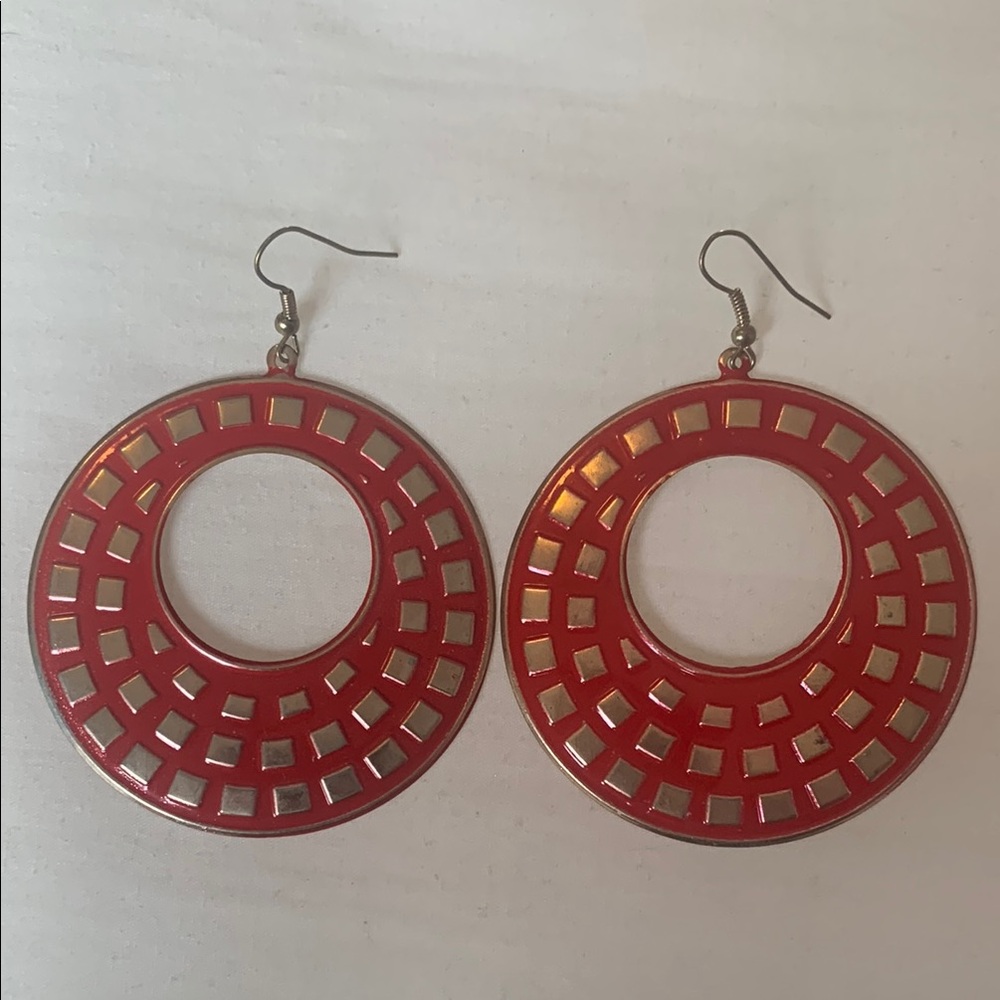 Red and Gold Geometric Earrings